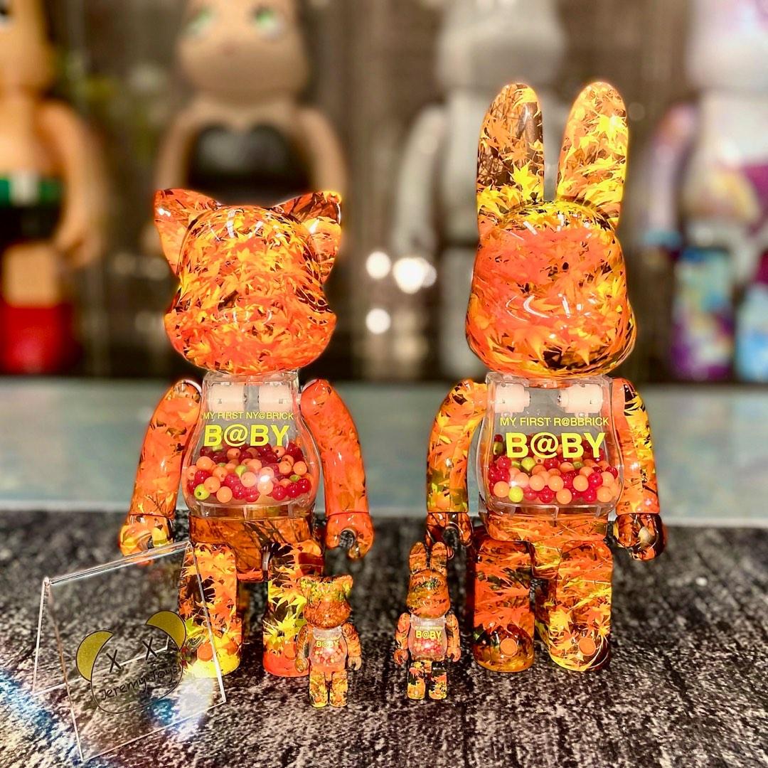 2千多元入手4隻千秋【貓兔baby最新系列】Bearbrick Rabrick Nyabrick Autumn Leave ver. 楓葉 baby  貓 兔 400%+100% 1set
