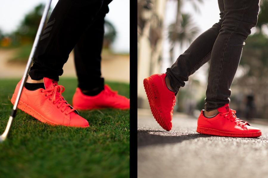 Adidas stan smith on sale red on feet
