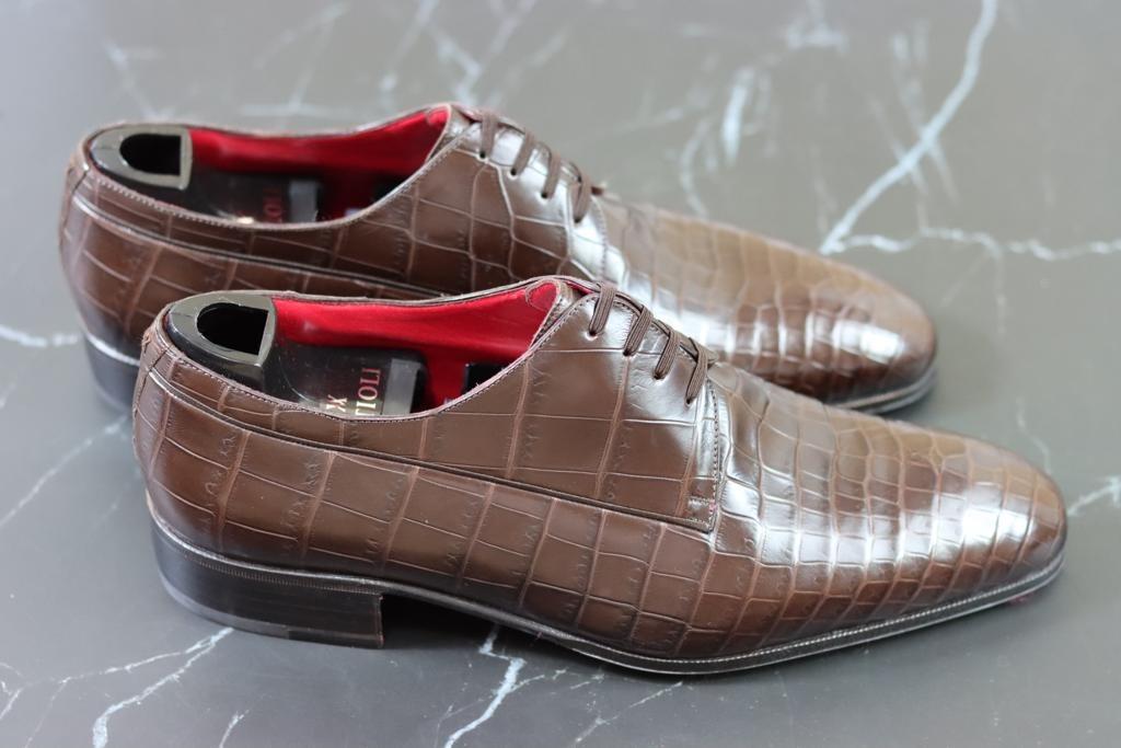 Artioli Brown Shinny Crocodile Dress Shoes Luxury Sneakers