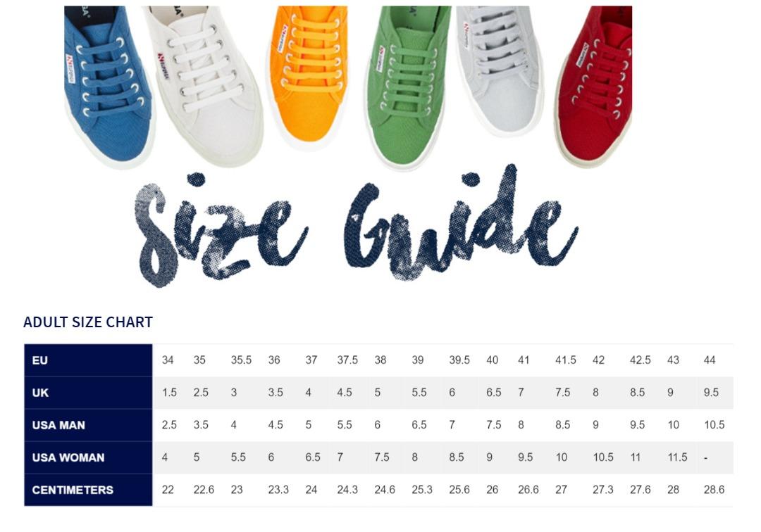 Superga size chart cm on sale