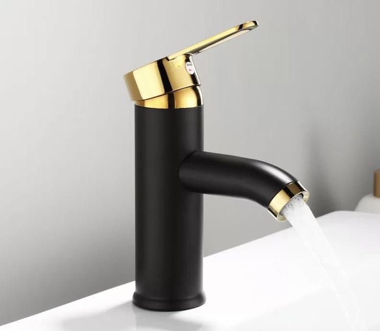 Bathroom Basin Water Tap Faucet Elegant Black And Gold Hot And Cold