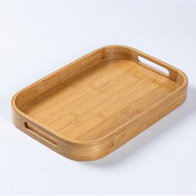 Bend Round Corner Rectangle Bamboo Wooden Serving Tray with handle