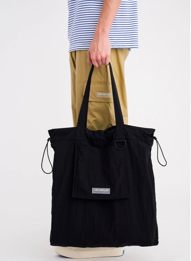 Beyond The Vines Drawstring Toggle Tote Black, Women's Fashion, Bags