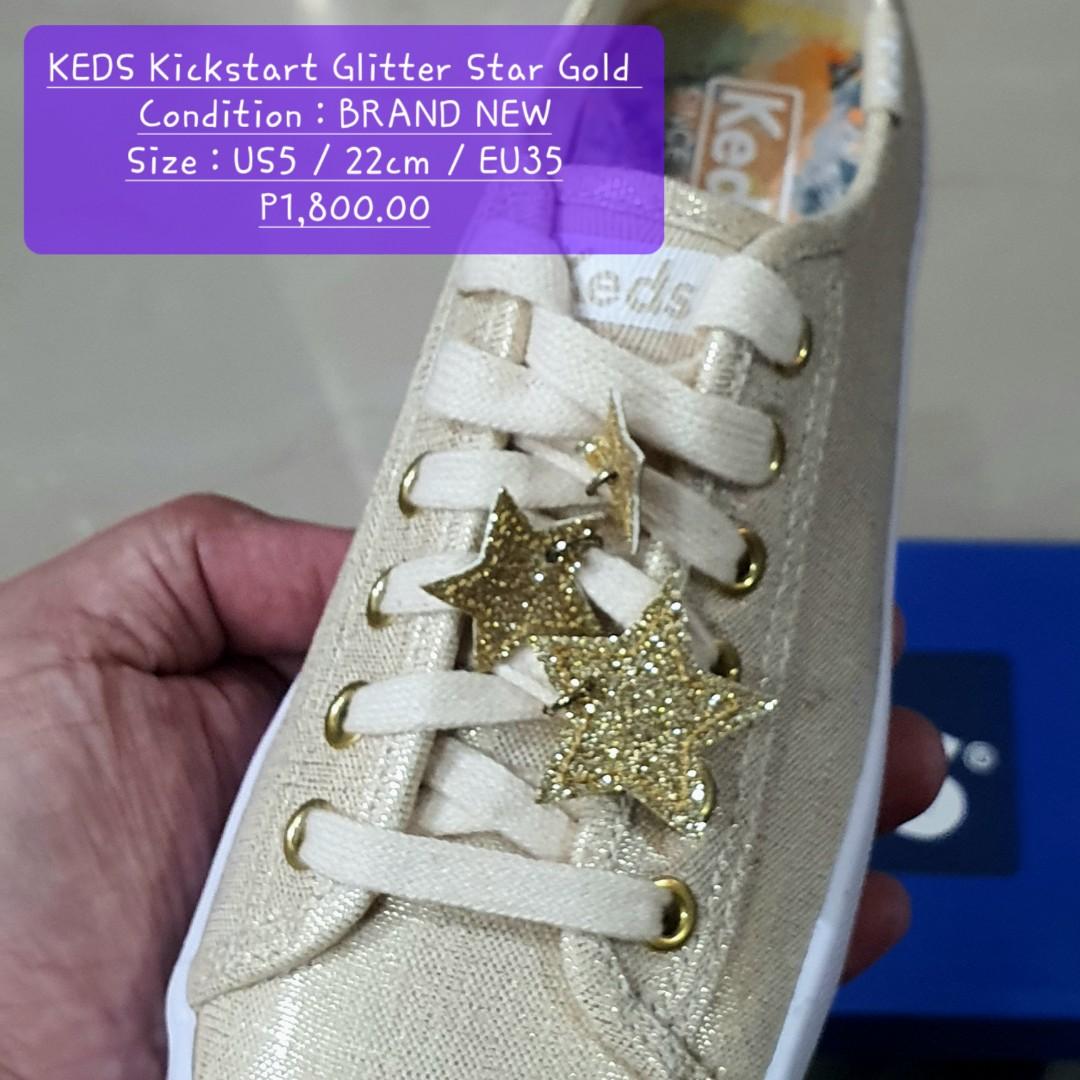 BNEW KEDS Kickstart Glitter Star Gold Size EU35 US5 22cm Women s Fashion Footwear Sneakers on Carousell