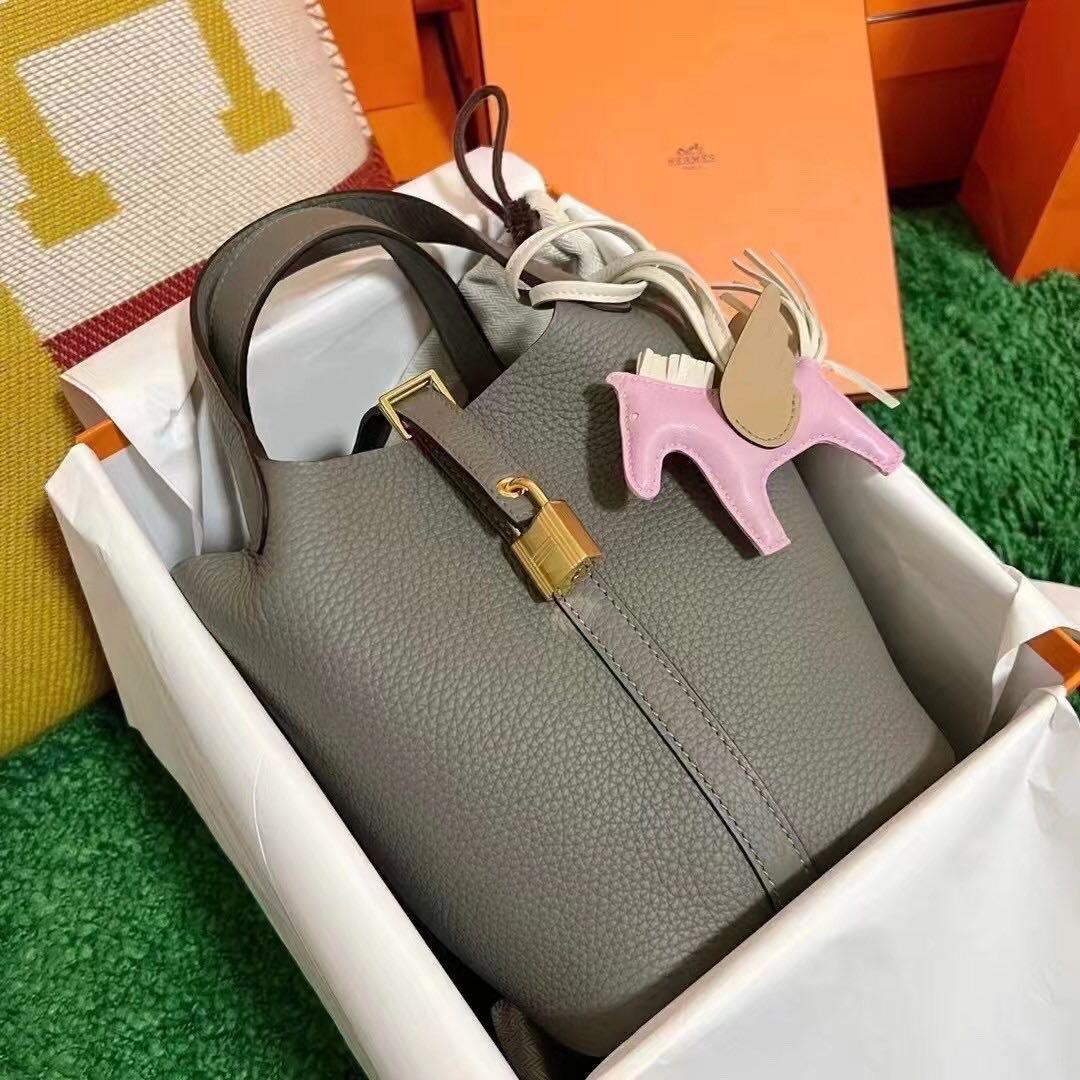 Hermes Picotin 18 Clemence Gris Meyer Gold Hardware