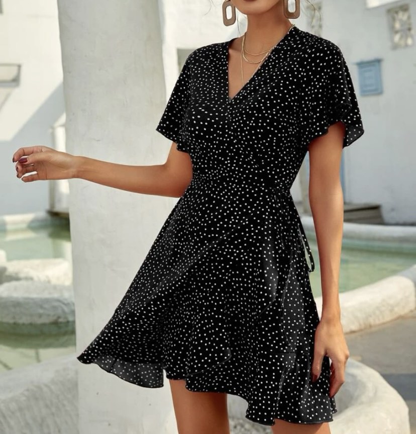 Polka dot flowy dress sale