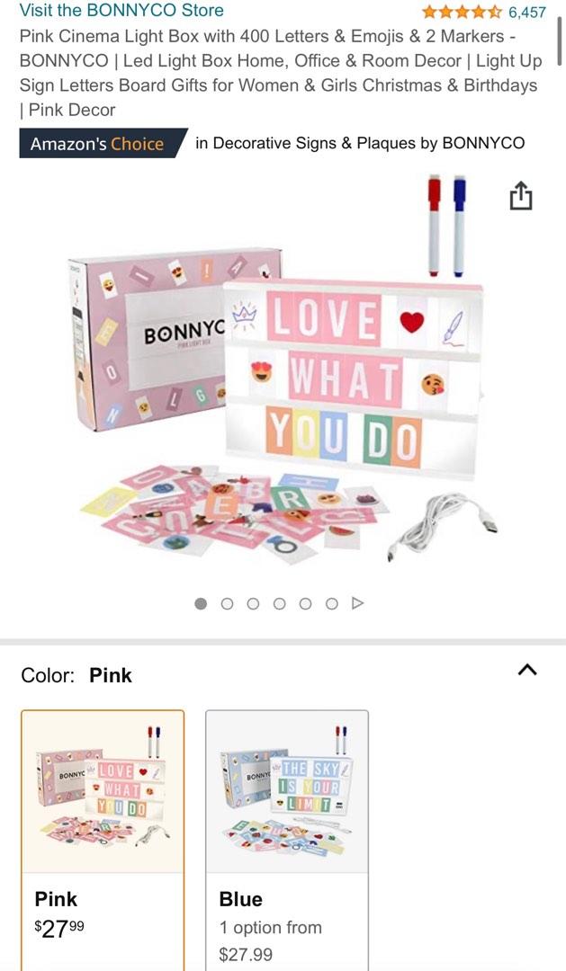 BONNYCO pink cinema light box with 400 letters & emojis & 2 markers -  bonnyco