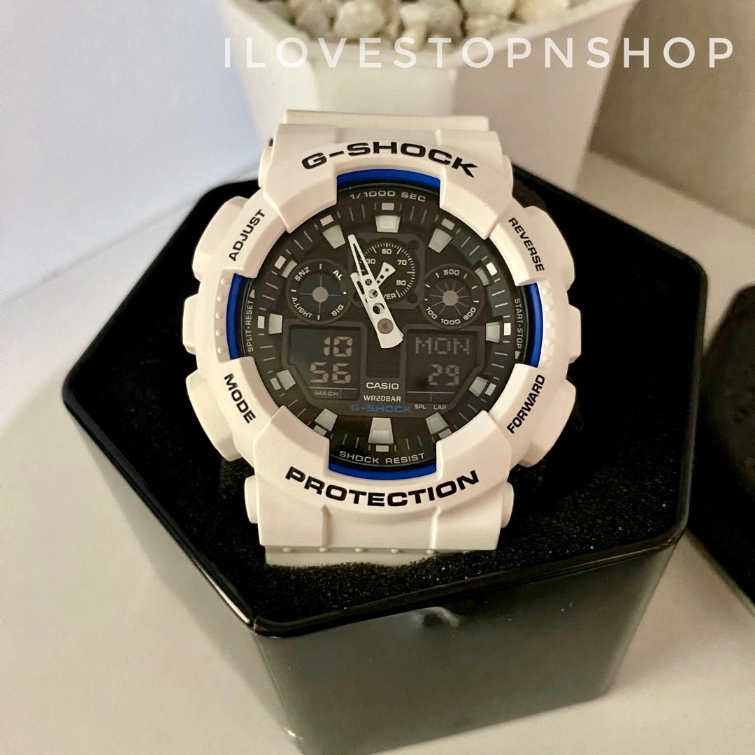 Casio G Shock Men s White Resin Strap Watch GA 100B 7A Men s