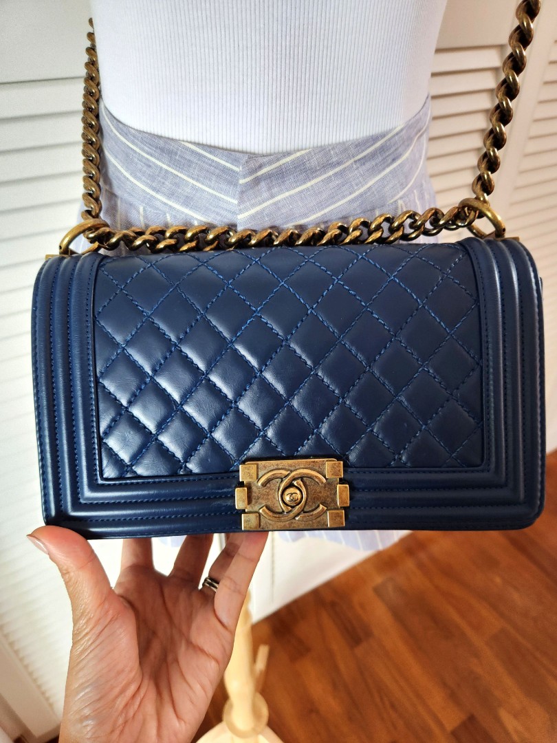 Chanel Boy Blue Medium, Luxury, Bags & Wallets on Carousell