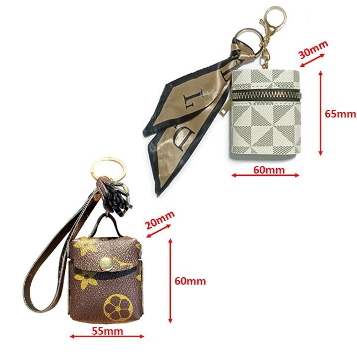 Luxury Leather Plaid Mini Storage Bag keychain Men Women Key Bag Small Coin  Purse Women Lipstick Bags key Chain Pendant Wallet