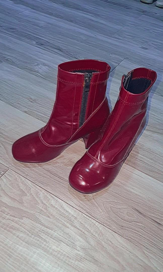 Dark red sales leather booties