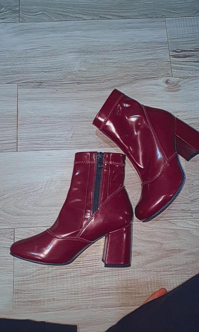 Dark red patent boots store