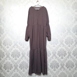 Dress Lengan Panjang Kerah Bulat Sleting Busui Friendly Coklat Gaun Gamis Wanita