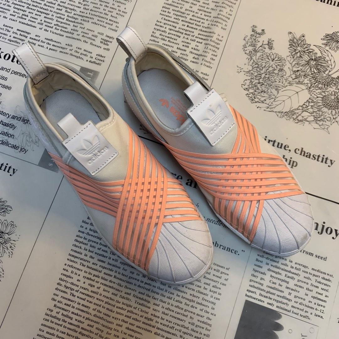 E36 Adidas originals superstar slip on peach pink white sneaker shoe