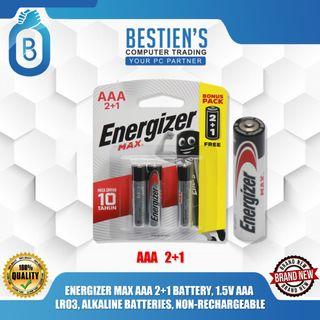 ENERGIZER MAX AAA 2+1 BATTERY, 1.5V AAA LR03, ALKALINE BATTERIES, NON-RECHARGEABLE