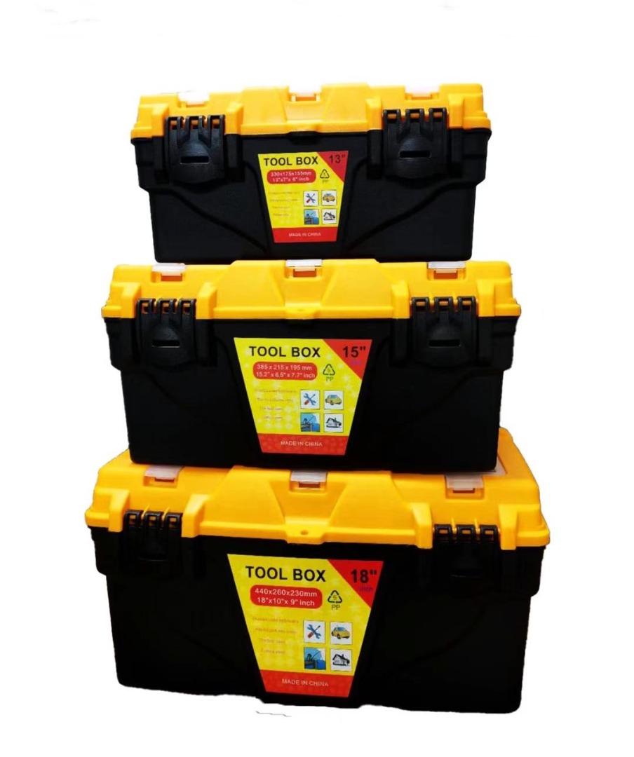 E-Shop: 3pcs Plastic Tool Box set (13" / 15" / 18" ) (Category: Storage Boxes & Baskets) located in Quezon City. Submitted by erica1239 (Listing ID 1188450402, Image 2). Description: ✅ Shipping: If need other courier service, pls contact us before place order. 💟 Welcome Reseller,and wholeseller：Inquire for further negotiation. 3pcs Plastic Tool Box Set 13" Plastic Tool Box Dimension: 330mm(13") x 175mm(7") x 155mm(6") 15" Plastic Tool Box Dimens