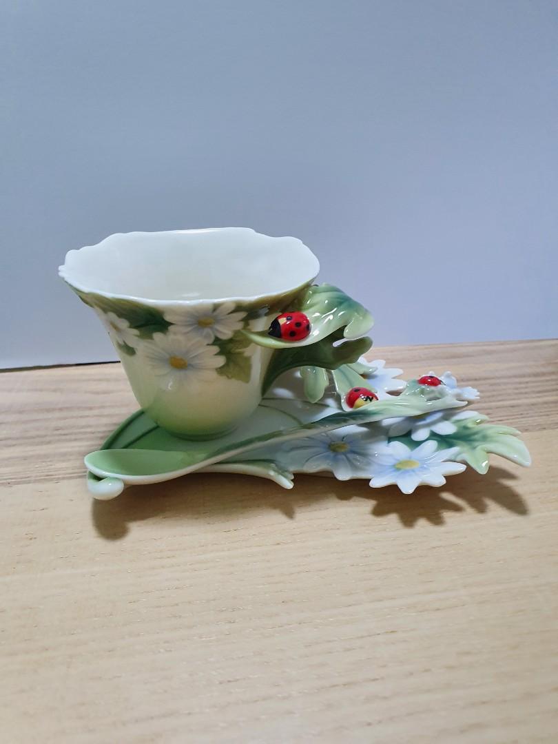FRANZ Porcelain Ladybug cup saucer spoon set, Furniture & Home Living