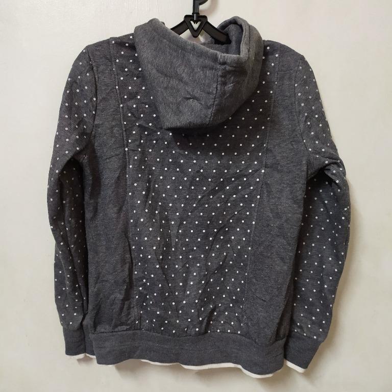 Gray Polka Dots Korean Hoodie Jacket, Women's Fashion, Coats, Jackets