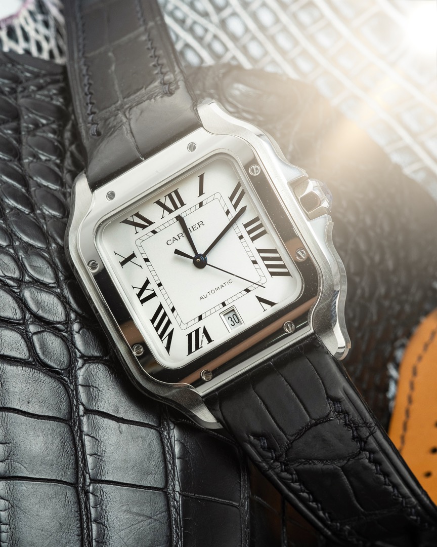 Cartier santos black sale strap