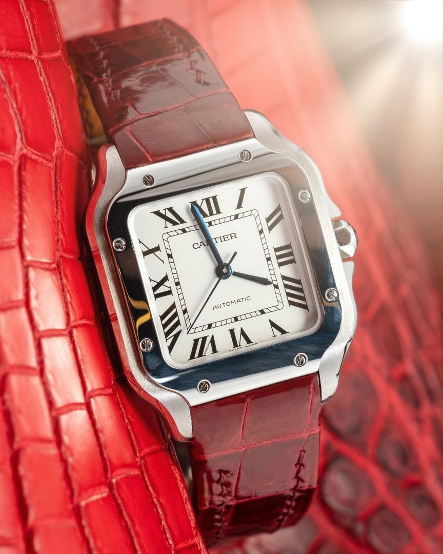 Cartier watch red leather strap deals