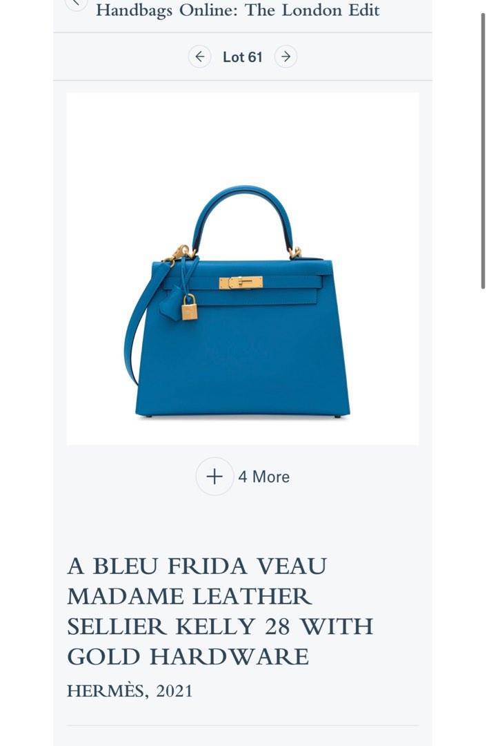 Hermes Kelly 28 Bleu Frida Veau Madame Leather Bag same as