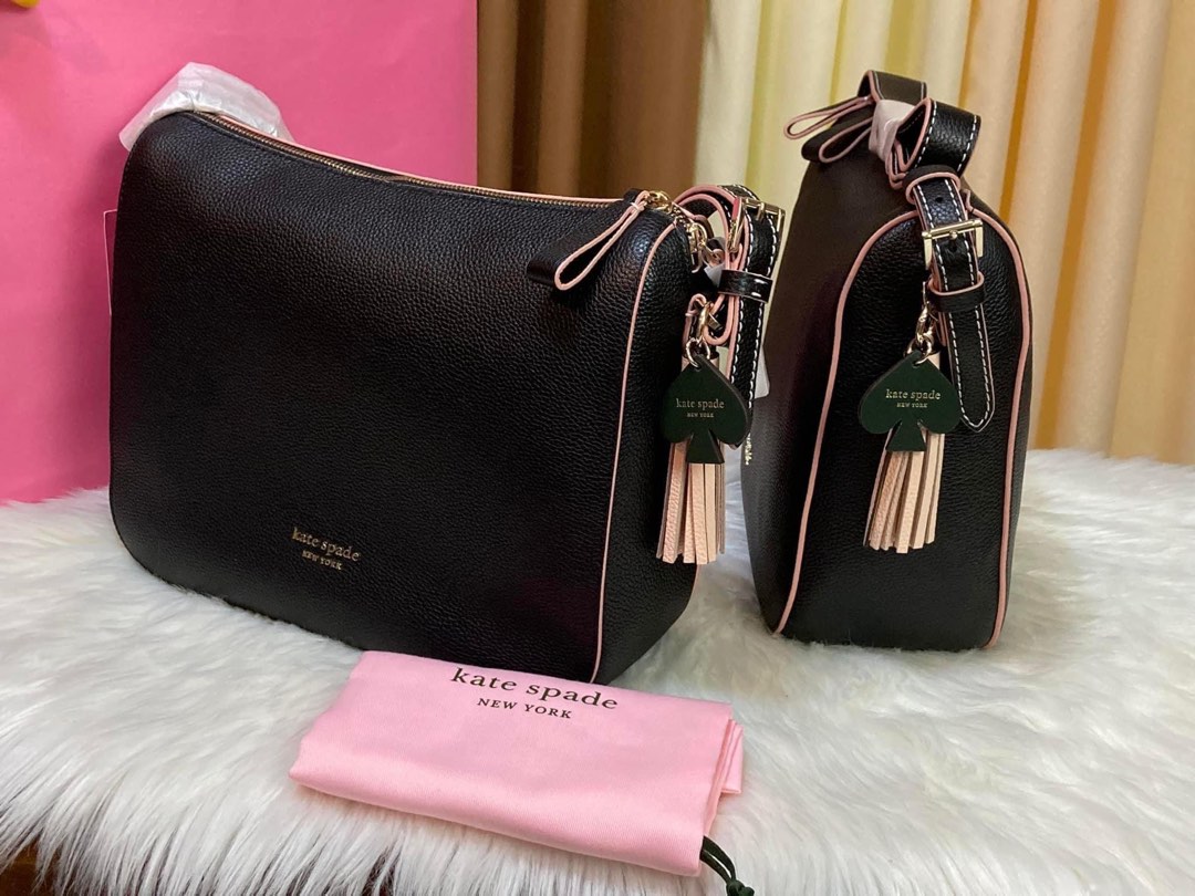 Kate Spade Anyday Medium Cream White tassel Black Leather Shoulder Bag