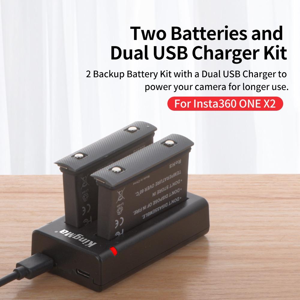 [Kingma] Insta360 One X2 Replacement Battery (two) and Charger Set for Insta360 One X2 Cameras62863065797506111