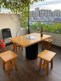 Korean charcoal BBQ table with washable wire grills and chairs
