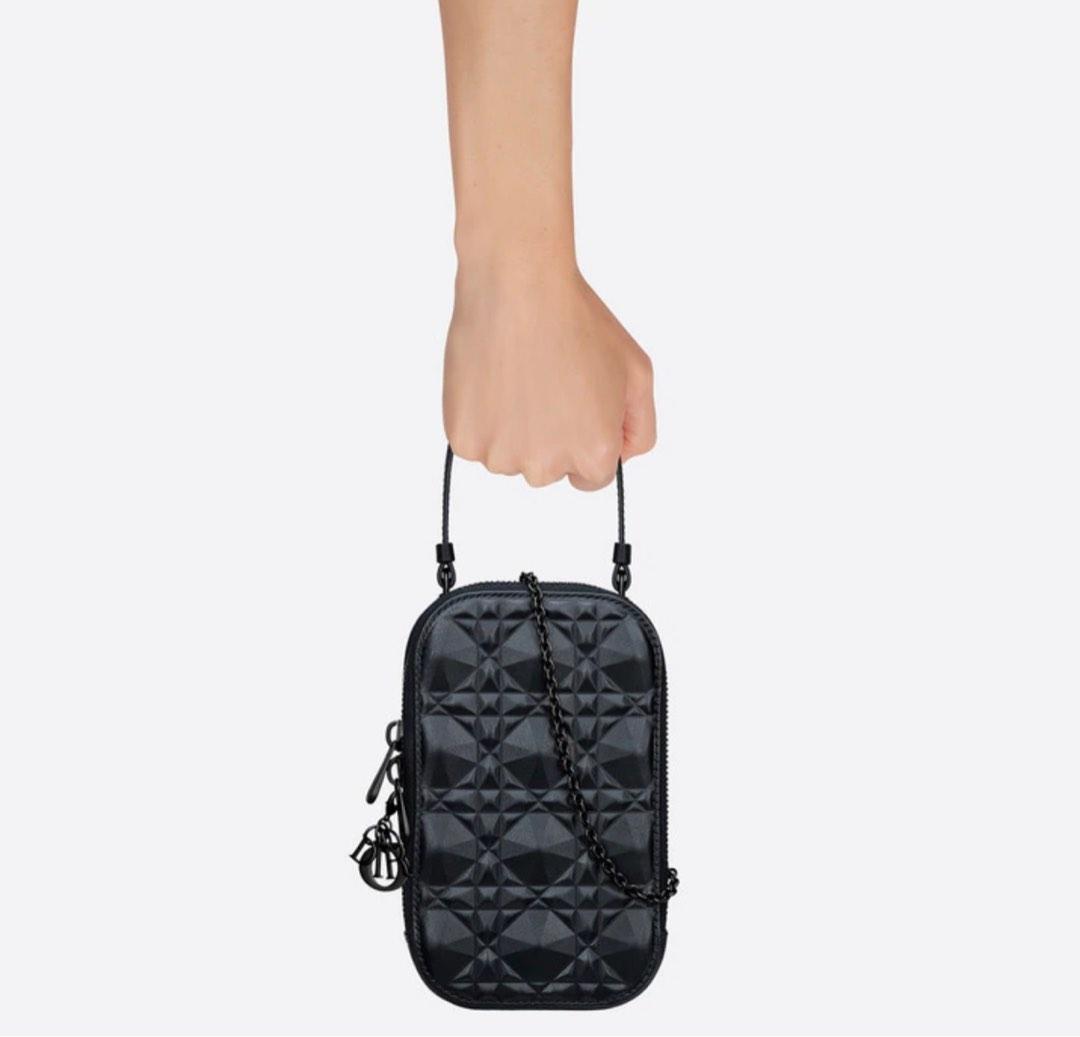 LADY DIOR PHONE HOLDER Black Cannage Calfskin with Diamond Motif