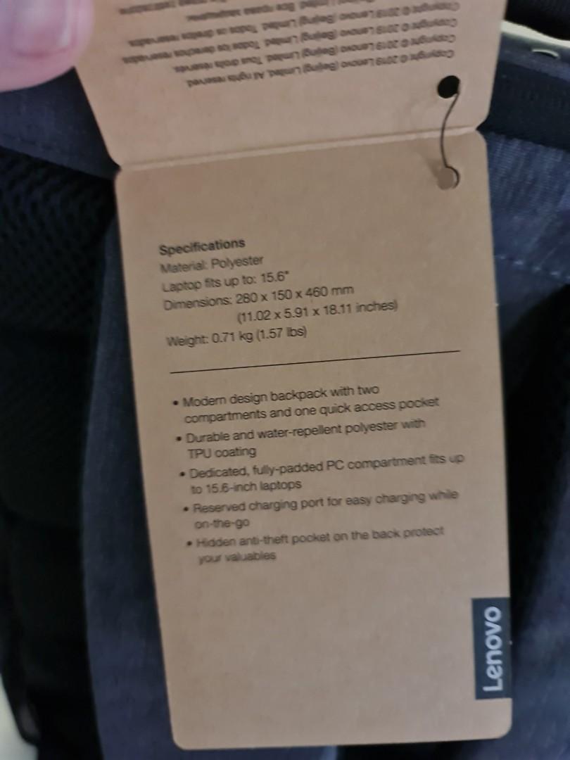 Lenovo 15.6 inch laptop Urban Backpack B530, Computers & Tech, Parts