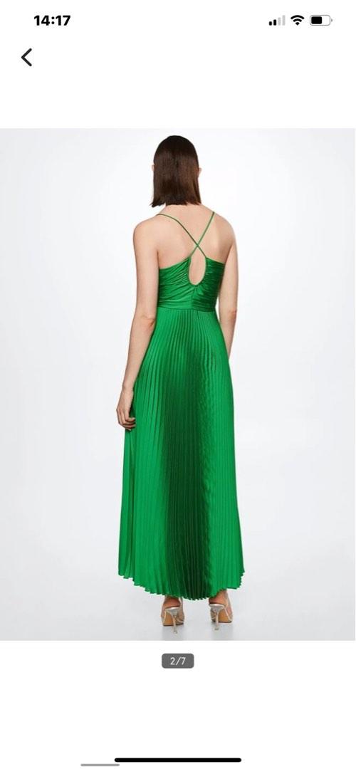 MANGO PLEATED SATIN DRESS GREEN, Women's Fashion, Dresses & Sets, Dresses  on Carousell