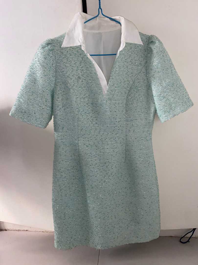 Mint Green Tweed Dress, Women's Fashion, Dresses & Sets, Dresses on