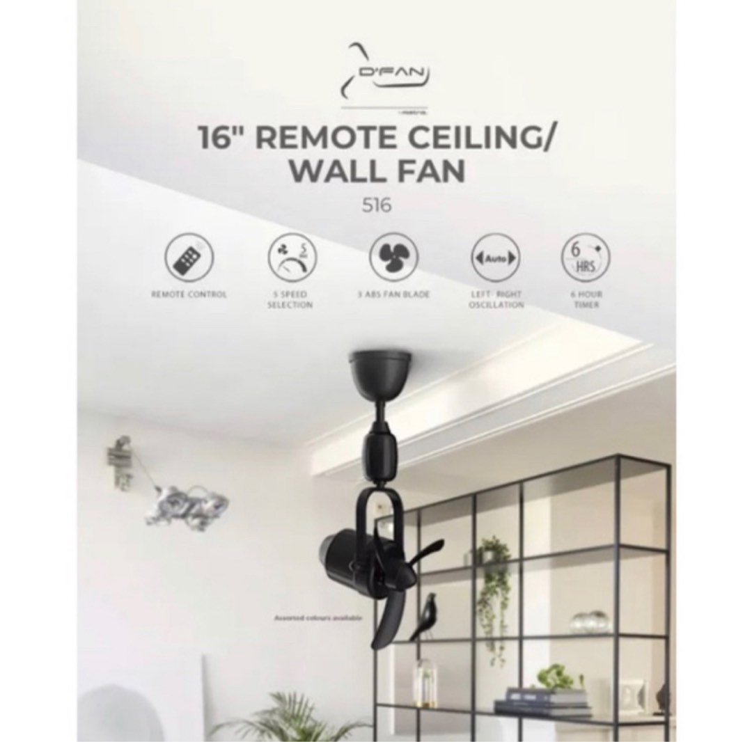 Coner Fan Mistral 16” Remote Corner Fan (2 Way Installation- Ceiling or Wall Fan ...