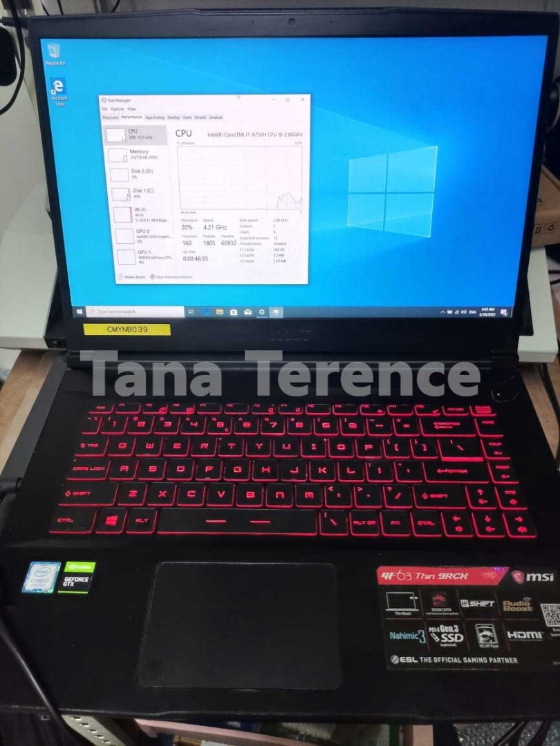 MSI GF63 Thin 9RCX Intel Core i7-9750H GTX 1050 Ti 8GB RAM 256GB SSD ...