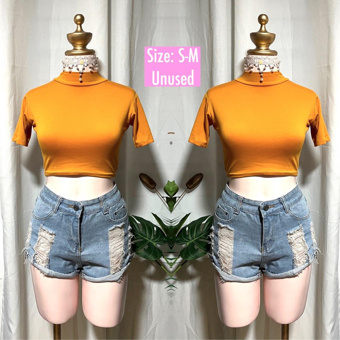 Plain Mustard Yellow turtle neck crop top, Women's Fashion, Tops