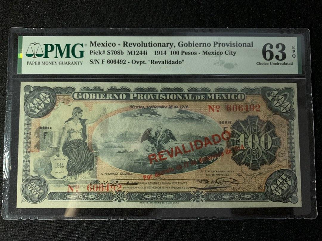 PMG EPQ 63 1 比索,紙幣,比索墨西哥貨幣Mexico 1914 Estado de Sonora 1 Peso Banknote  Pesos Mexico Currency, 興趣及遊戲, 收藏品及紀念品, 錢幣- Carousell