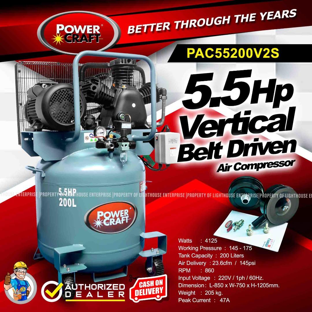 POWERCRAFT 5.5HP Industrial Vertical Belt Driven Air Compressor