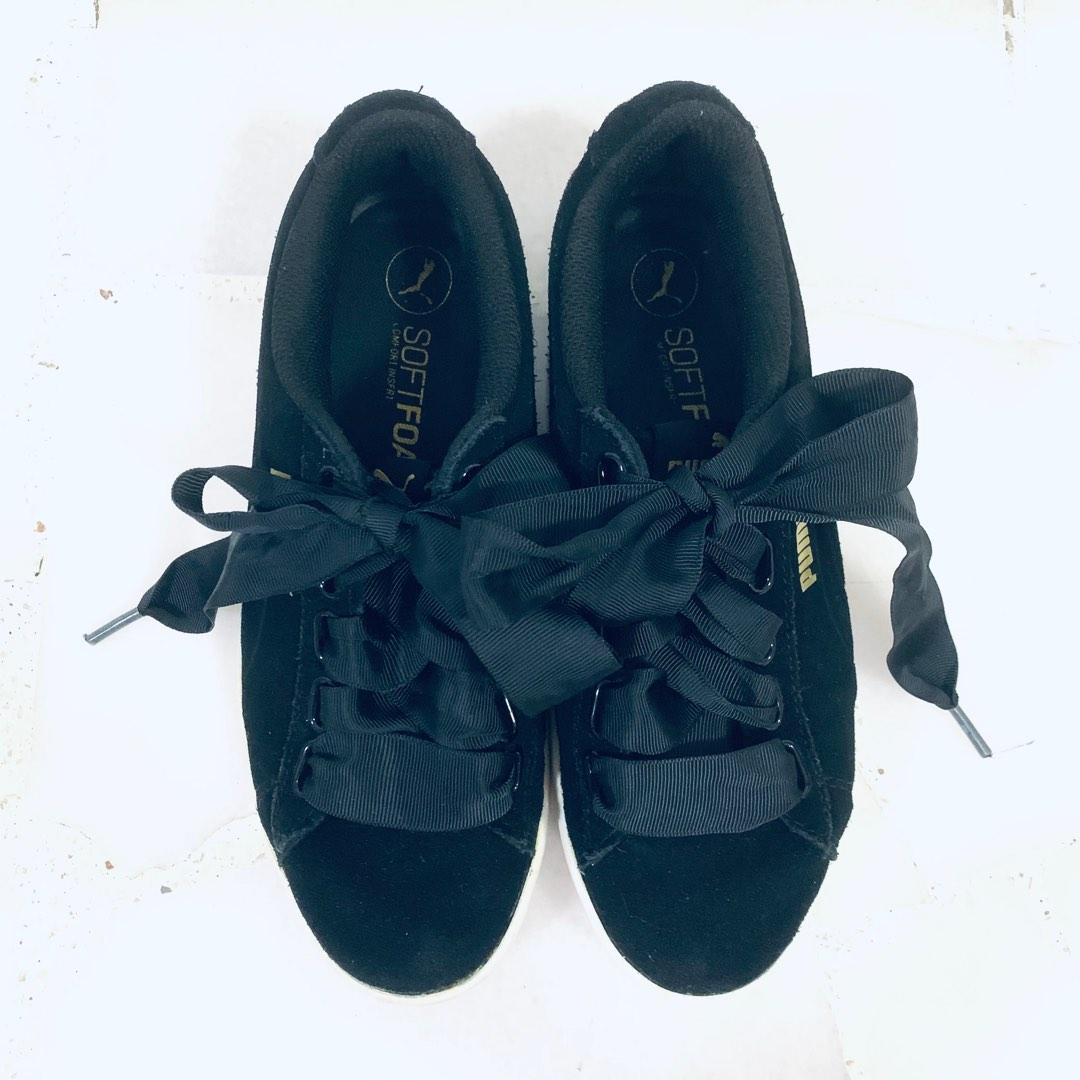 Puma suede ribbon laces black sneakers shoes