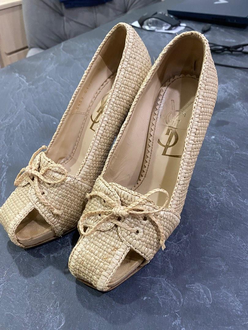Ysl Rattan RARE YSL RATTAN platform heels nude 35.5, Women's Fashion, Footwear ...