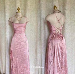 SHEIN Pink satin long gown w/ slit