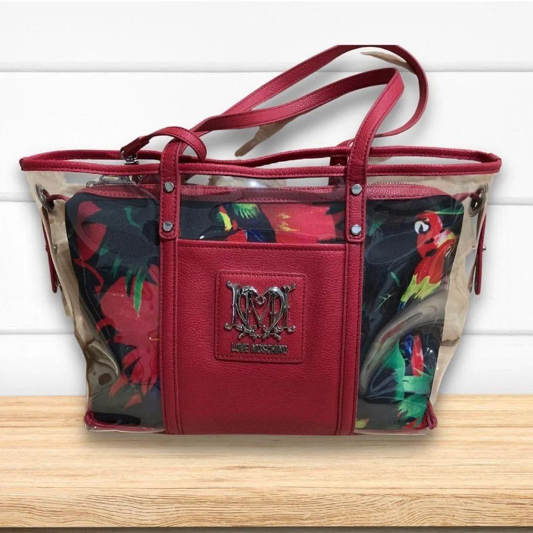 LOVE MOSCHINO transparent Bag limited edition red Tas Tangan Unik Transparan Merah Lengkap dengan Kantong bergambar Jungle