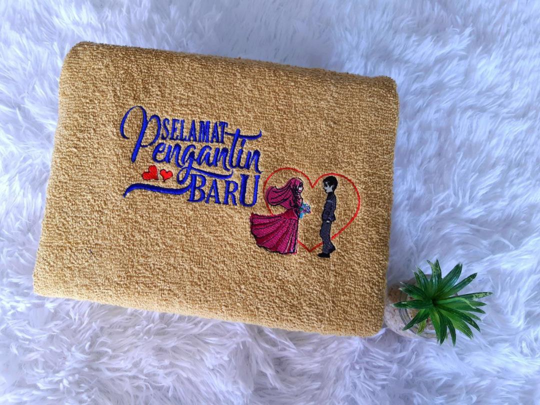 Tuala Dewasa Sulam Nama Logo Cantik Murah Adult Towel With Custom