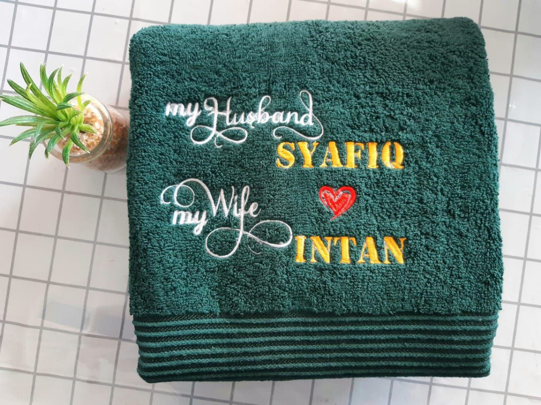Tuala Dewasa Sulam Nama Logo Cantik Murah Adult Towel With Custom
