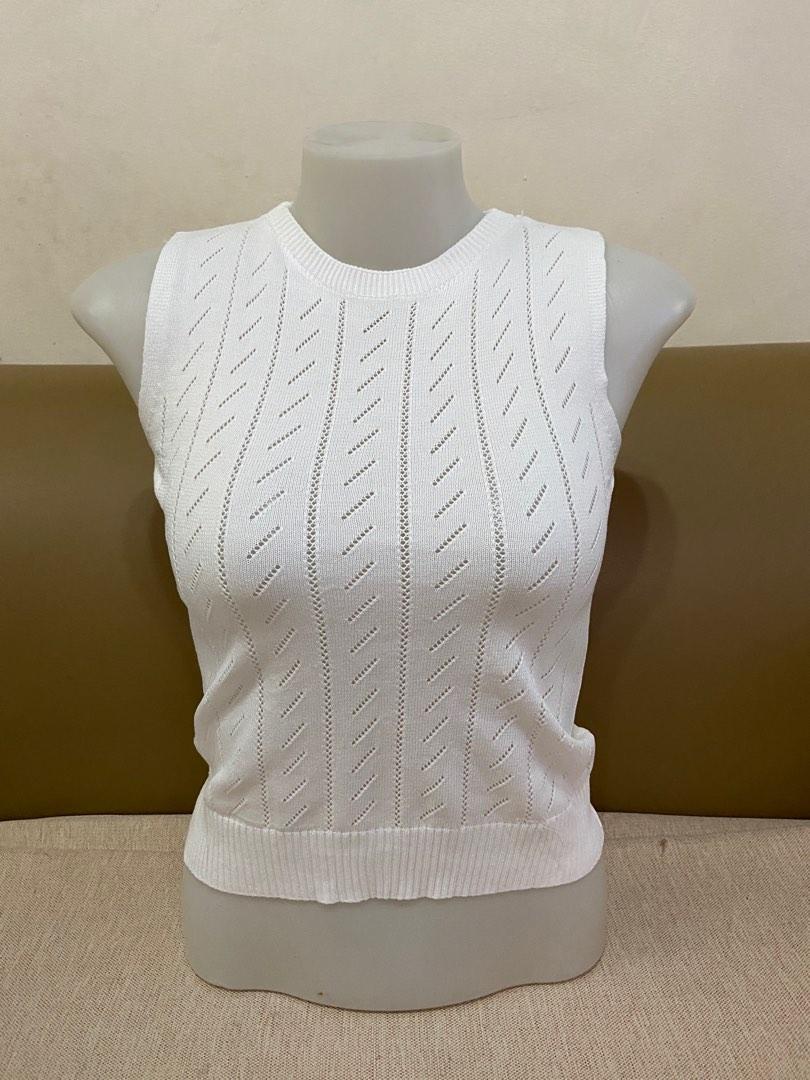 White Knitted Vest, Women's Fashion, Tops, Blouses on Carousell