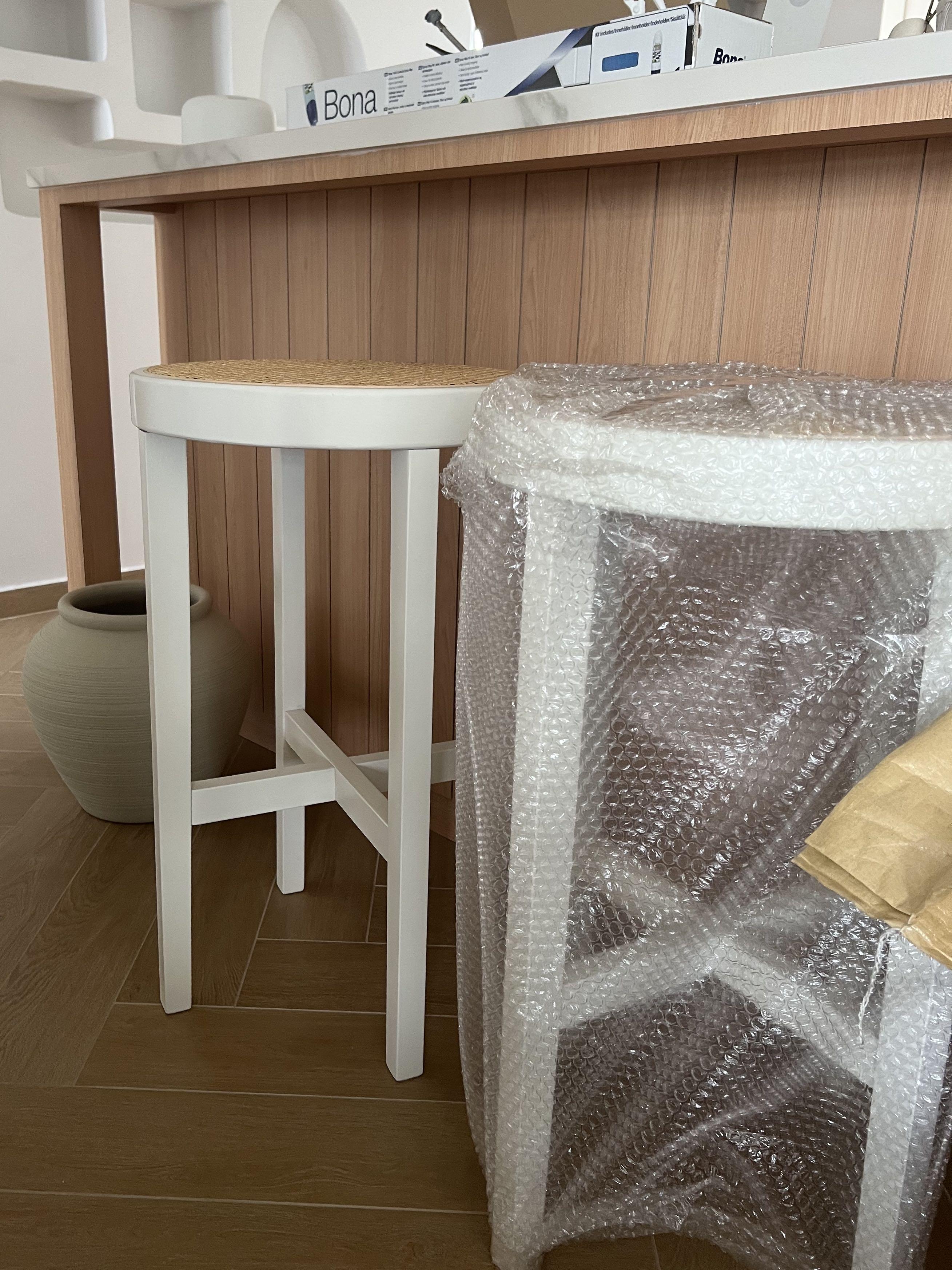 White Rattan Bar Stool/Chair, Furniture & Home Living, Furniture