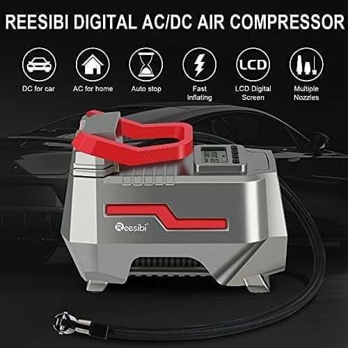 Y04 Reesibi 12V 230V Tyre Inflator Air Compressor 150PSI 10.3bar AC/DC
