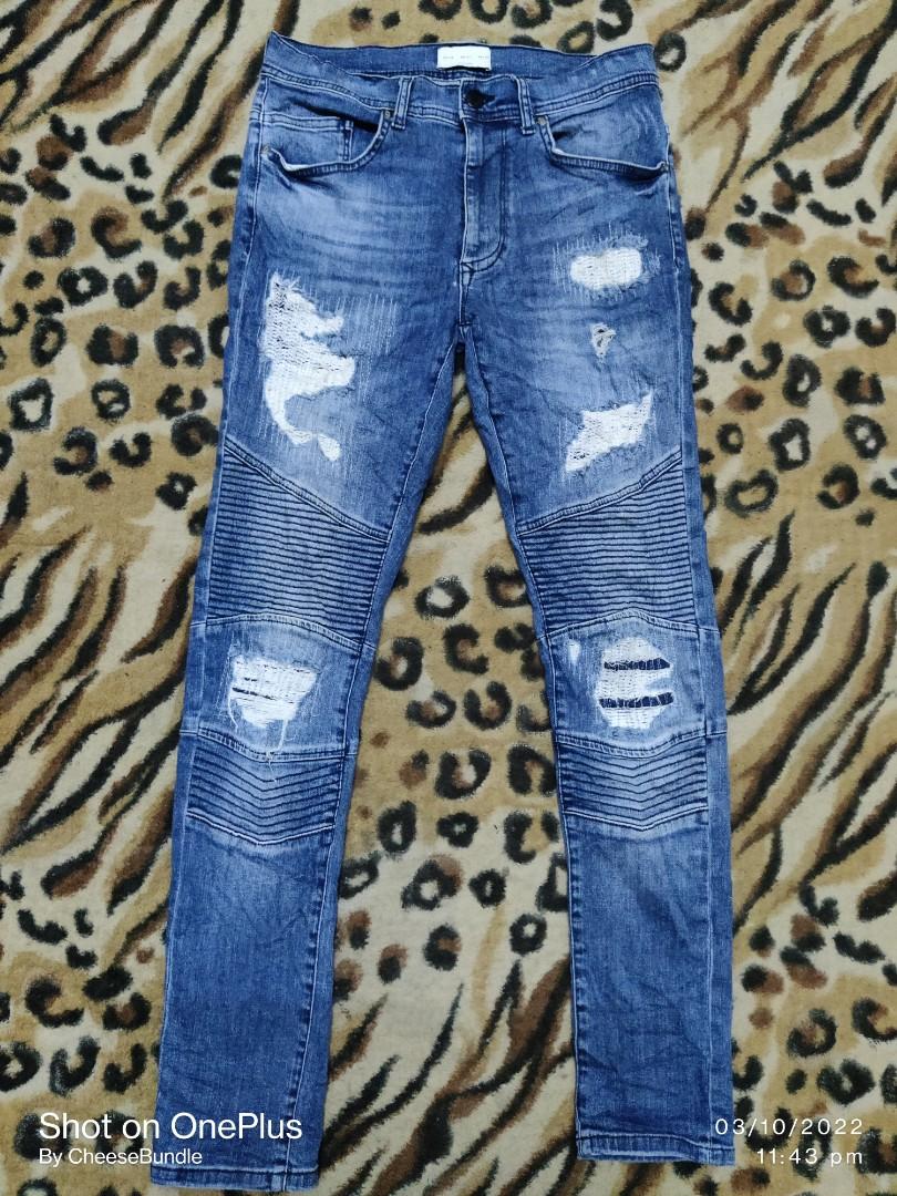 Zara Man Bikers Ripped Jeans, Men'S Fashion, Bottoms, Jeans On Carousell