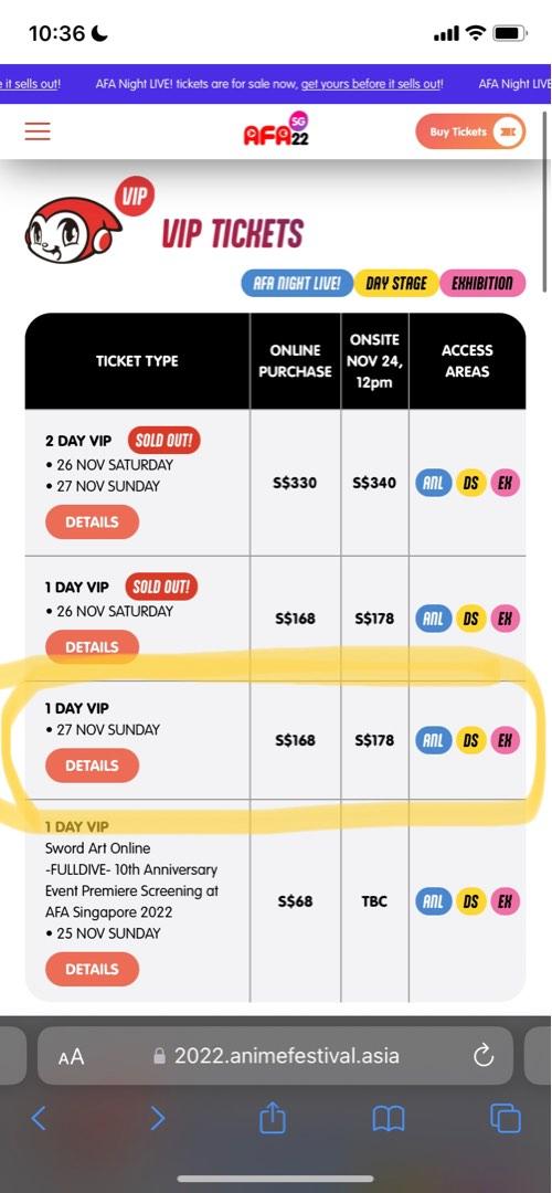 Sword Art Online Full Dive Screening x Anime Festival Asia 2022 AFA VIP  Ticket , Tickets & Vouchers, Event Tickets on Carousell