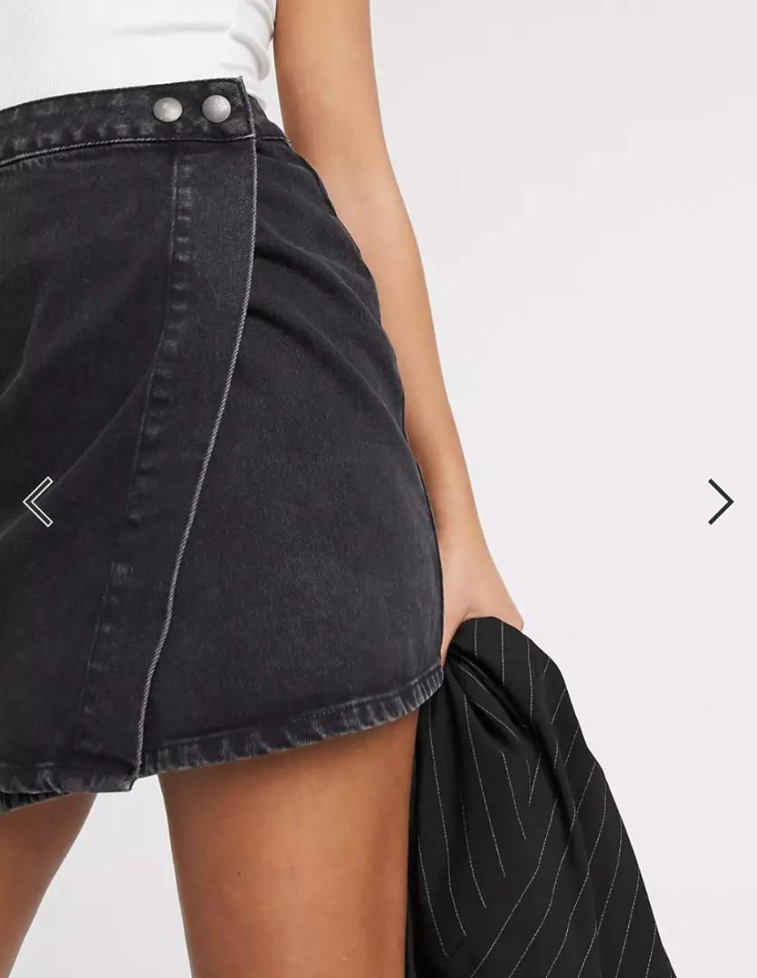 Asos black denim wrap skirt 2025