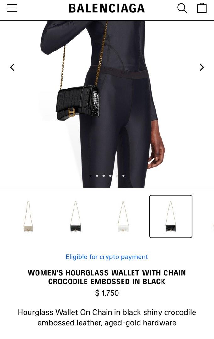 Balenciaga Women Hourglass wallet on chain in black crocodile embossed  calfskin Leather Pony-style calfskin ref.621414 - Joli Closet